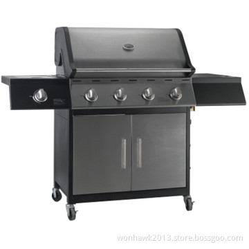 Black Powder Coated Trolley Gas Grill with 4 Main Burner
